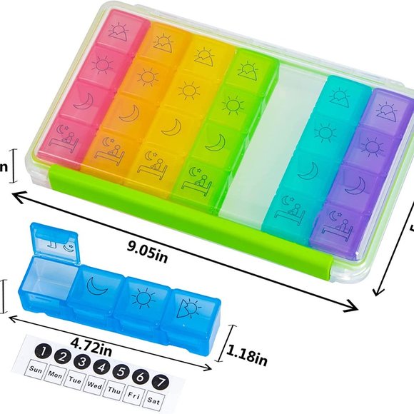 Motech Daily Pill Box 4 Times a Day Medication Pill Organizer, Rainbow 7 Days - Picture 4 of 8